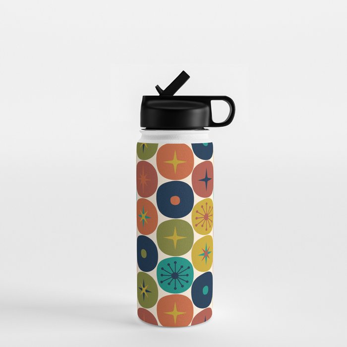 Mid Century Modern Retro Atomic Future Pattern in Mid Mod Colors on Cream Water Bottle Gallery Image 1