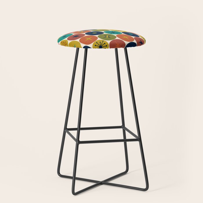 Mid Century Modern Retro Atomic Future Pattern in Mid Mod Colors on Cream Stool Gallery Image 1