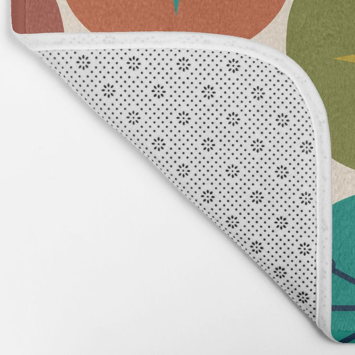 Mid Century Modern Retro Atomic Future Pattern in Mid Mod Colors on Cream Bath Mat Gallery Image 2