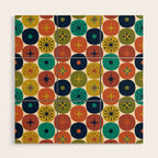 Mid Century Modern Retro Atomic Future Pattern in Mid Mod Colors on Cream Wood Wall Art Gallery Image 1