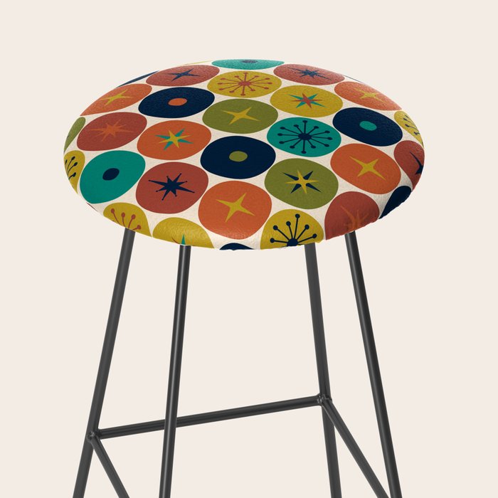 Mid Century Modern Retro Atomic Future Pattern in Mid Mod Colors on Cream Stool Gallery Image 2