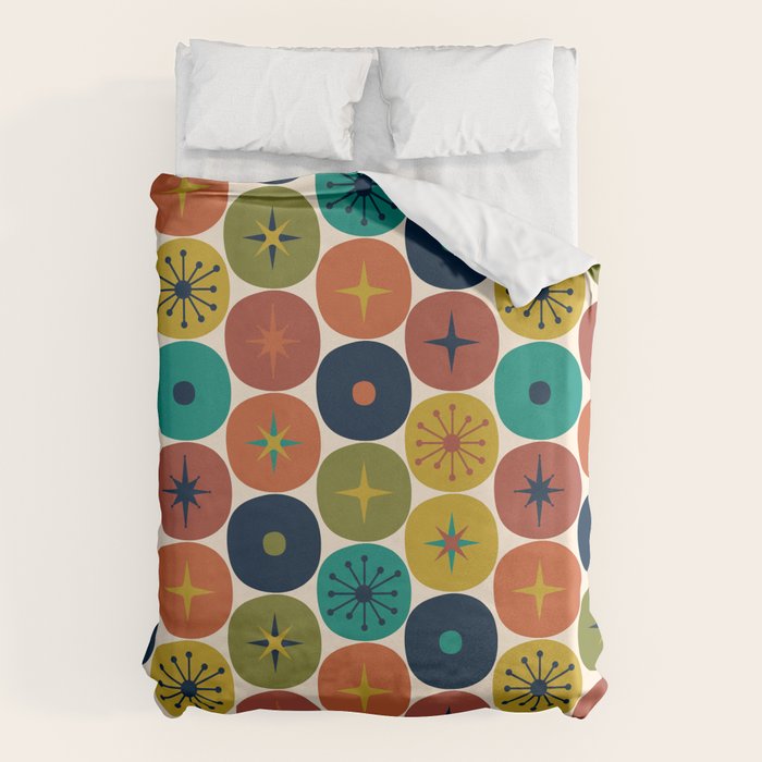 Mid Century Modern Retro Atomic Future Pattern in Mid Mod Colors on Cream Duvet Cover Gallery Image 6