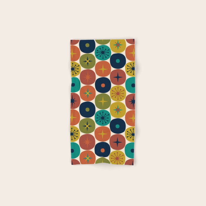 Mid Century Modern Retro Atomic Future Pattern in Mid Mod Colors on Cream Bath Towel Gallery Image 1