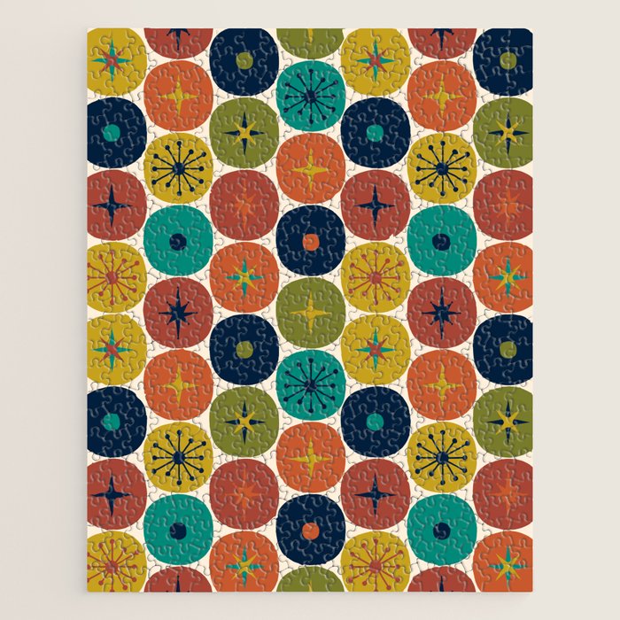 Mid Century Modern Retro Atomic Future Pattern in Mid Mod Colors on Cream Jigsaw Puzzle Gallery Image 1