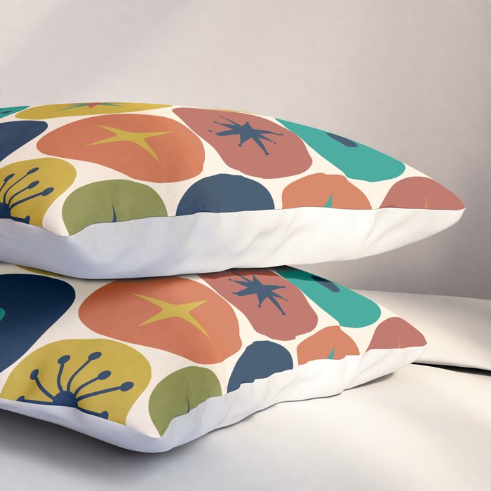 Mid Century Modern Retro Atomic Future Pattern in Mid Mod Colors on Cream Pillow Sham Gallery Image 3