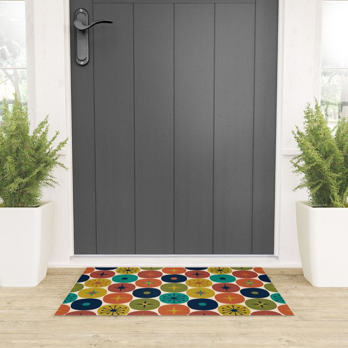 Mid Century Modern Retro Atomic Future Pattern in Mid Mod Colors on Cream Welcome Mat Gallery Image 3