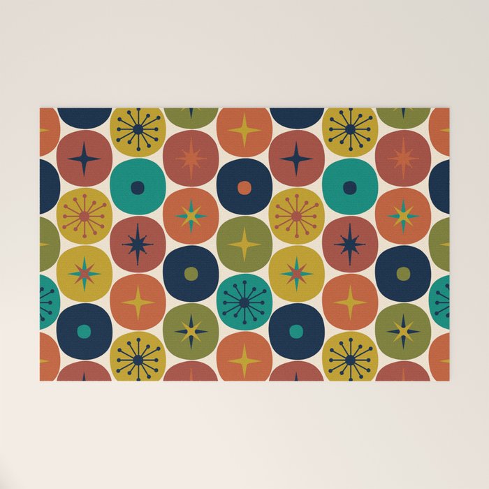 Mid Century Modern Retro Atomic Future Pattern in Mid Mod Colors on Cream Welcome Mat Gallery Image 1