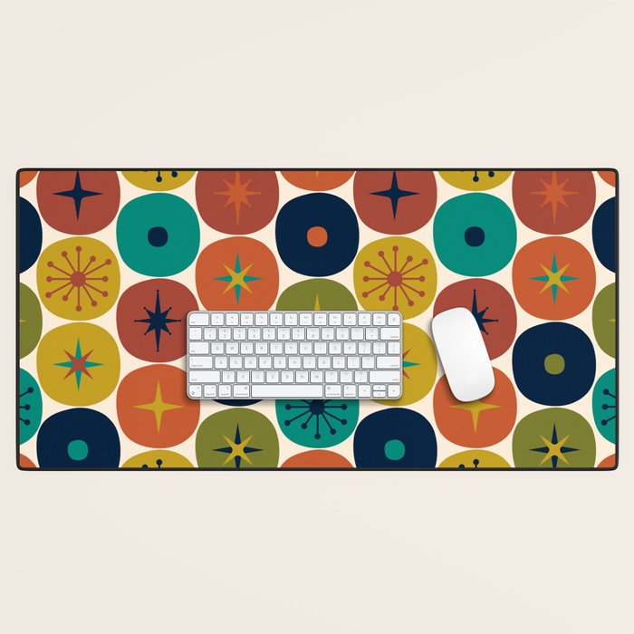 Mid Century Modern Retro Atomic Future Pattern in Mid Mod Colors on Cream Desk Mat Gallery Image 1