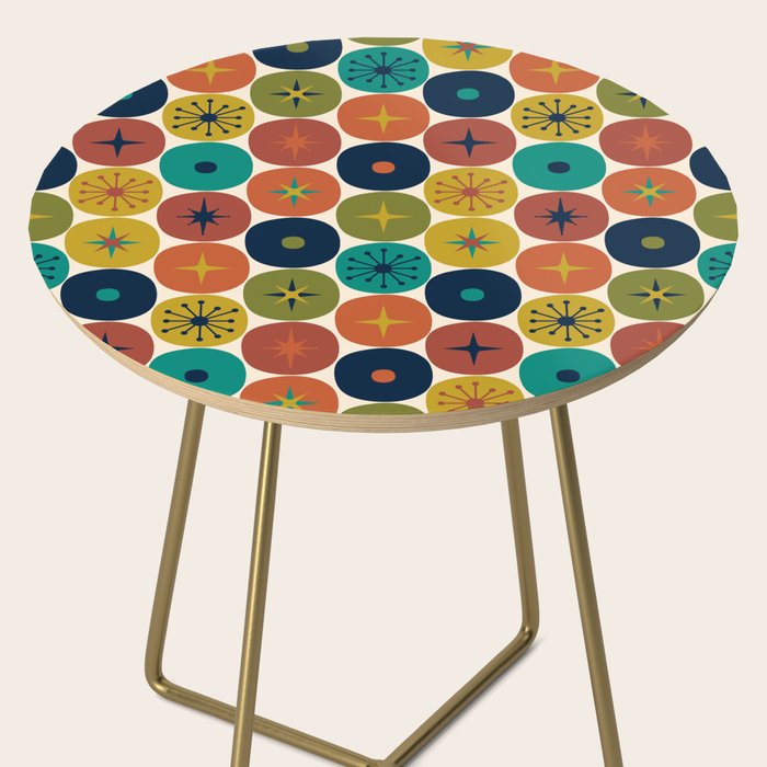 Mid Century Modern Retro Atomic Future Pattern in Mid Mod Colors on Cream Side Table Gallery Image 2