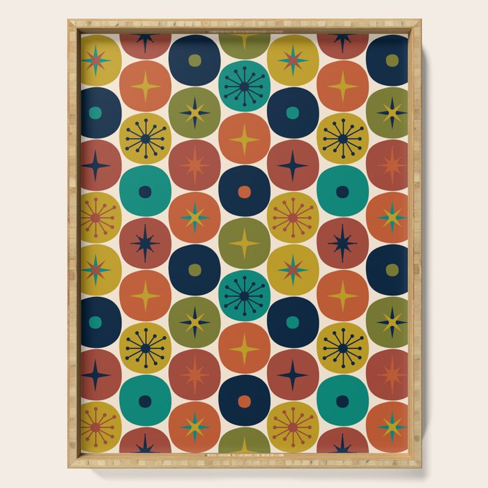 Mid Century Modern Retro Atomic Future Pattern in Mid Mod Colors on Cream Serving Tray Gallery Image 1