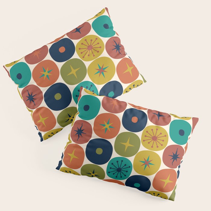 Mid Century Modern Retro Atomic Future Pattern in Mid Mod Colors on Cream Pillow Sham Gallery Image 1