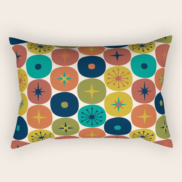 Mid Century Modern Retro Atomic Future Pattern in Mid Mod Colors on Cream Rectangular Pillow Gallery Image 1