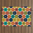 Mid Century Modern Retro Atomic Future Pattern in Mid Mod Colors on Cream Outdoor Rug Gallery Image 1