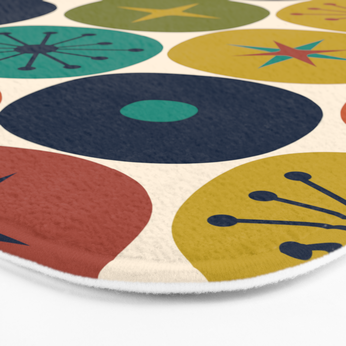 Mid Century Modern Retro Atomic Future Pattern in Mid Mod Colors on Cream Bath Mat Gallery Image 3