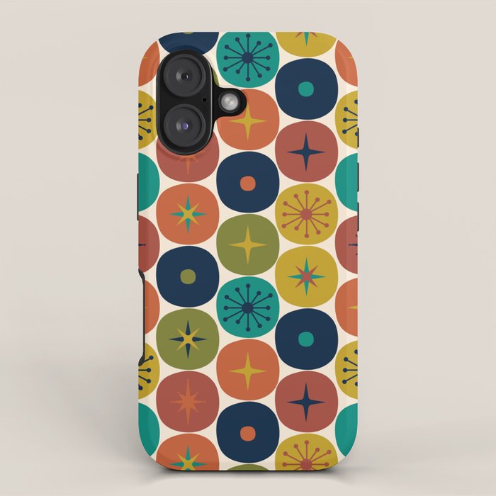 Mid Century Modern Retro Atomic Future Pattern in Mid Mod Colors on Cream iPhone Case Gallery Image 1