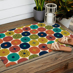 Mid Century Modern Retro Atomic Future Pattern in Mid Mod Colors on Cream Outdoor Rug Gallery Image 2