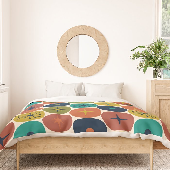 Mid Century Modern Retro Atomic Future Pattern in Mid Mod Colors on Cream Duvet Cover Gallery Image 3