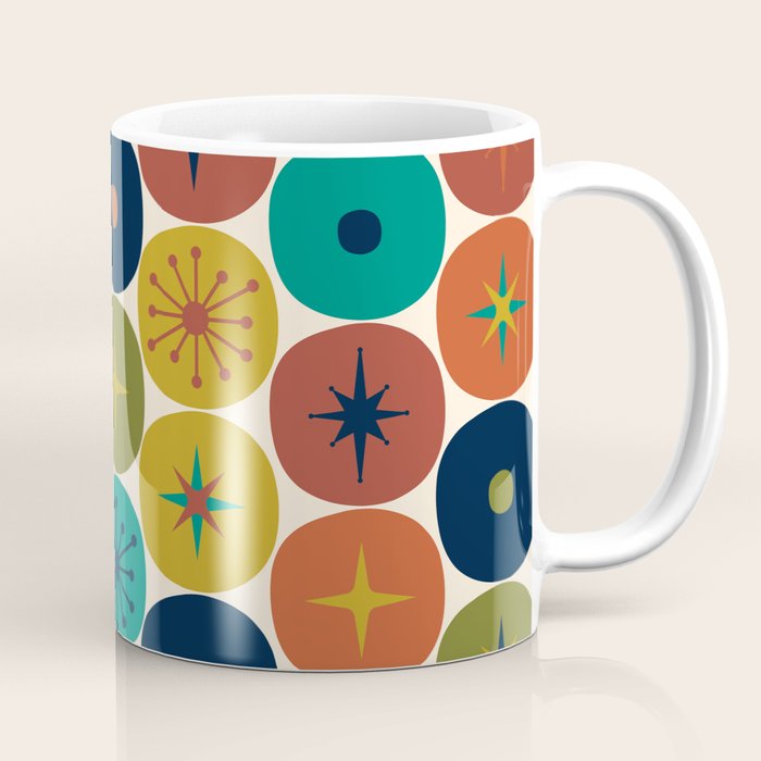 Mid Century Modern Retro Atomic Future Pattern in Mid Mod Colors on Cream Coffee Mug Gallery Image 1