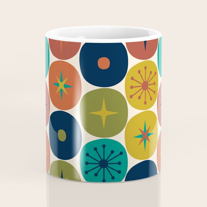Mid Century Modern Retro Atomic Future Pattern in Mid Mod Colors on Cream Coffee Mug Gallery Image 4