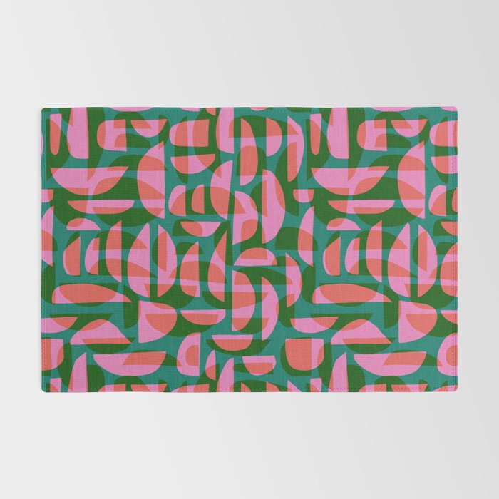 Simple Hand-cut Pattern #5 / Pink & Green Rug Gallery Image 2