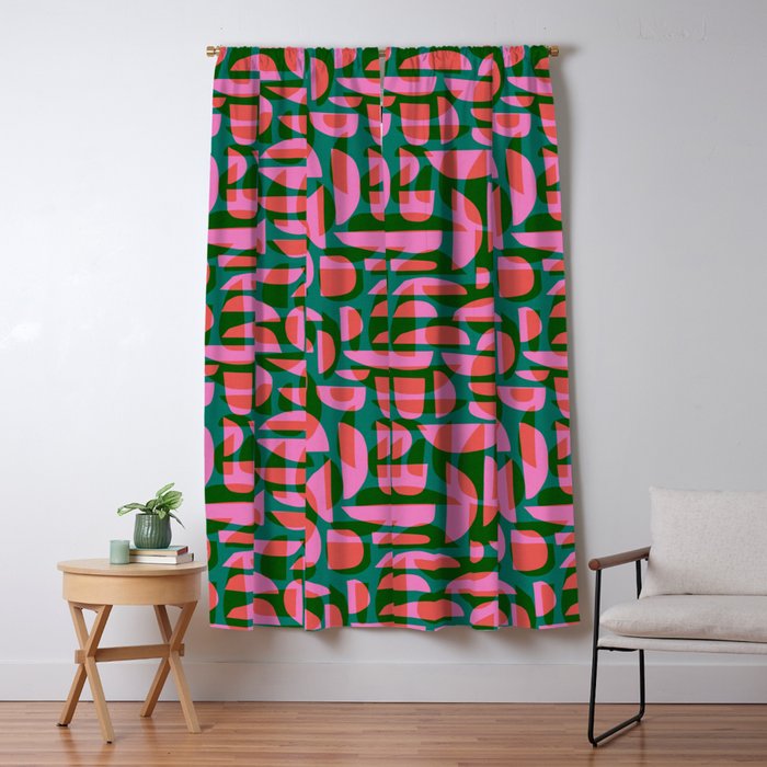 Simple Hand-cut Pattern #5 / Pink & Green Window Curtain Gallery Image 1