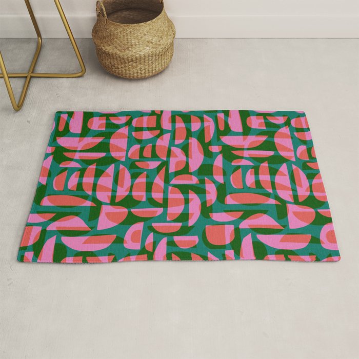 Simple Hand-cut Pattern #5 / Pink & Green Rug Gallery Image 1
