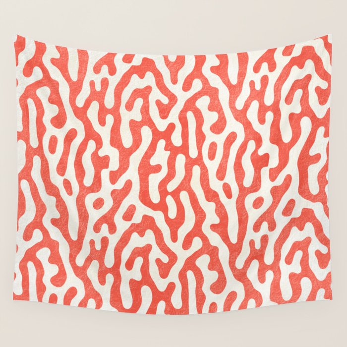 Living Coral Organic Pattern 2 Wall Tapestry Gallery Image 4
