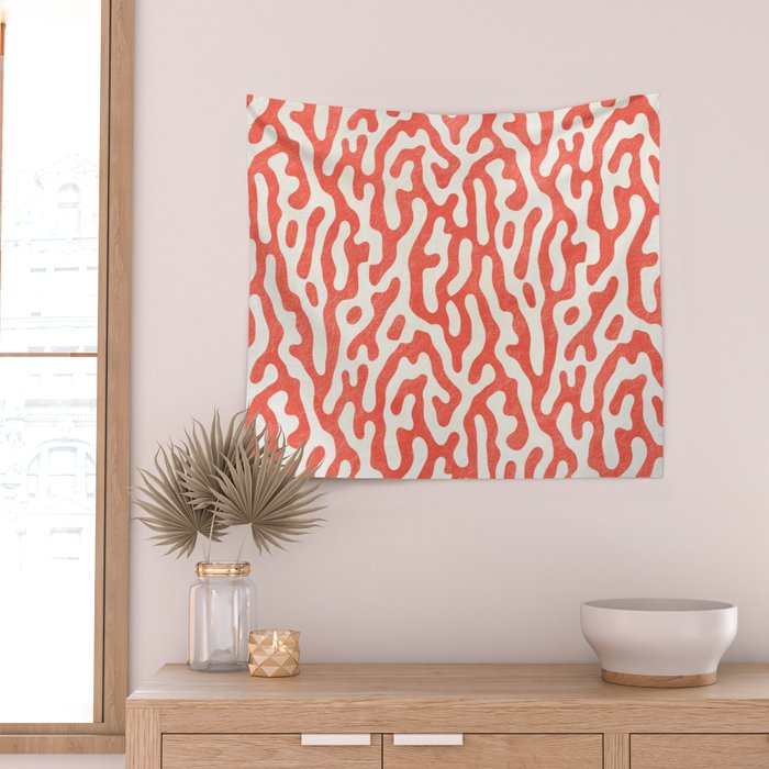 Living Coral Organic Pattern 2 Wall Tapestry Gallery Image 2