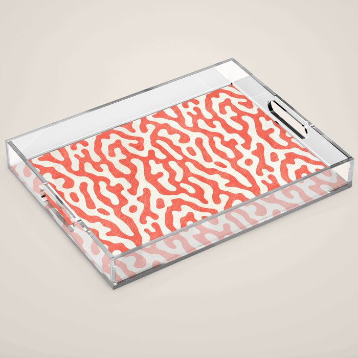 Living Coral Organic Pattern 2 Acrylic Tray Gallery Image 1
