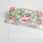 Watercolor Tropical Leaves Flowers Flamingo Cockatoo Wrapping Paper Gallery Image 2