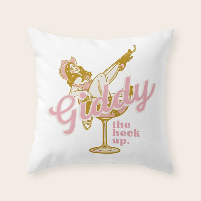 Giddy The Heck Up Cowgirl Retro Vintage Western Cowboy Art Throw Pillow Gallery Image 6