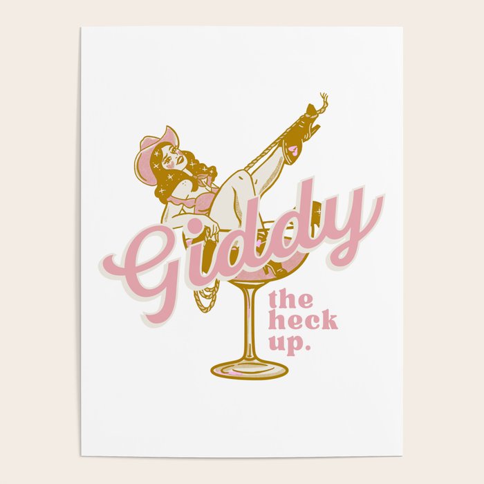 Giddy The Heck Up Cowgirl Retro Vintage Western Cowboy Art Poster Gallery Image 1