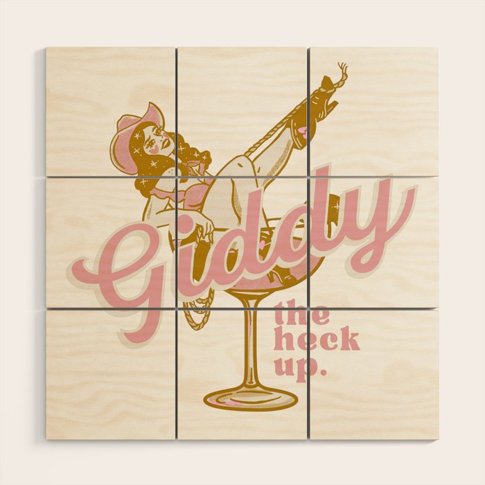 Giddy The Heck Up Cowgirl Retro Vintage Western Cowboy Art Wood Wall Art Gallery Image 1