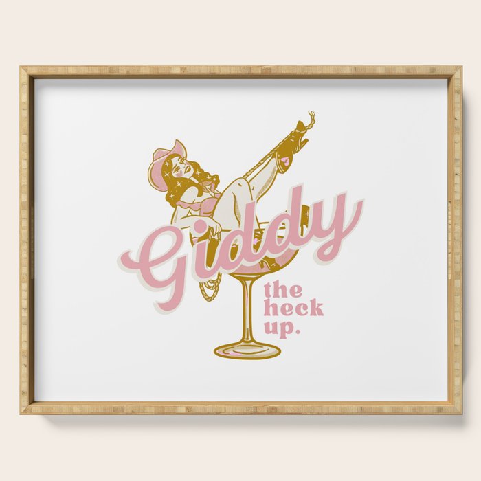Giddy The Heck Up Cowgirl Retro Vintage Western Cowboy Art Serving Tray Gallery Image 1