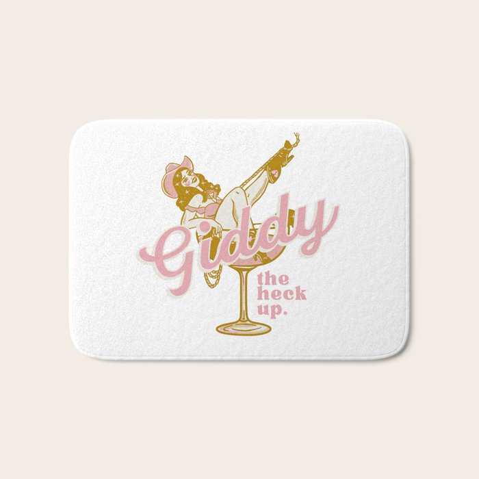 Giddy The Heck Up Cowgirl Retro Vintage Western Cowboy Art Bath Mat Gallery Image 1
