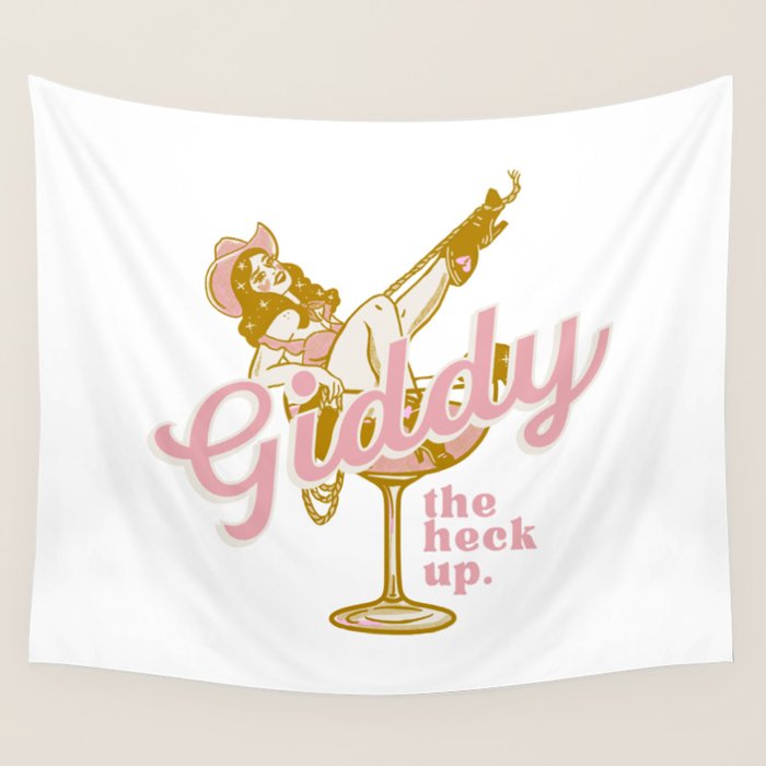 Giddy The Heck Up Cowgirl Retro Vintage Western Cowboy Art Wall Tapestry Gallery Image 4