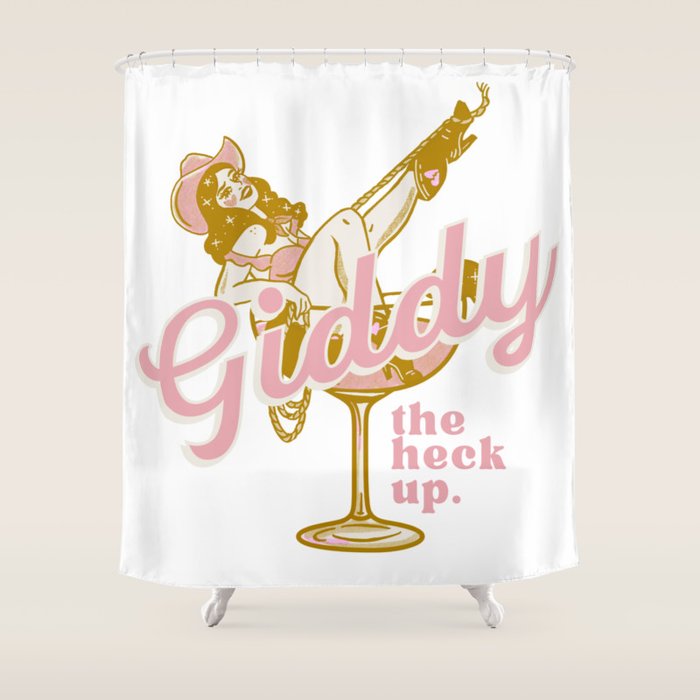 Giddy The Heck Up Cowgirl Retro Vintage Western Cowboy Art Shower Curtain Gallery Image 1