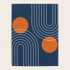 Mid Century Modern Geometric 83 in Navy Blue and Orange (Rainbow and Sun Abstraction) Poster Gallery Image 4