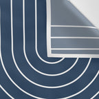 Mid Century Modern Geometric 83 in Navy Blue and Orange (Rainbow and Sun Abstraction) Wall Tapestry Gallery Image 3