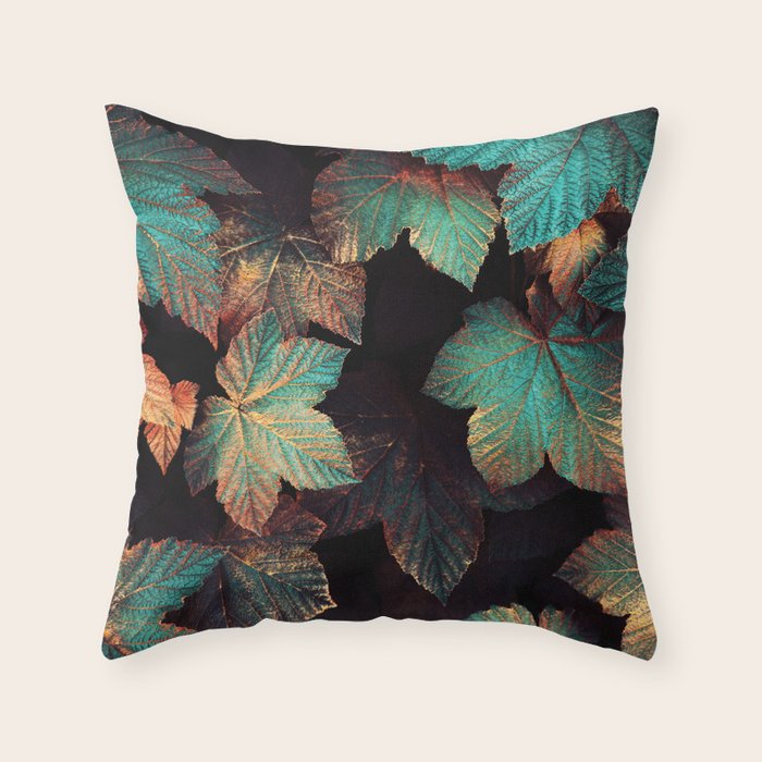 Copper And Teal Leaves Throw Pillow Gallery Image 6