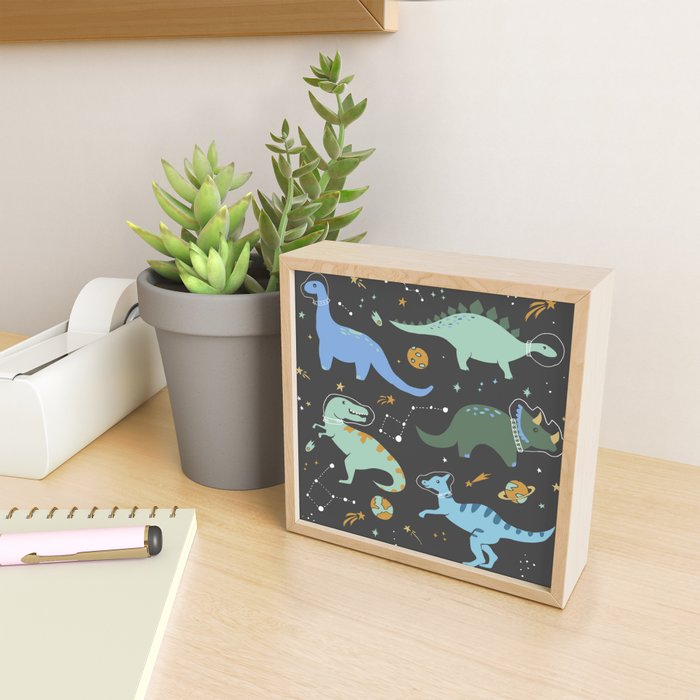 Dinosaurs in Space in Blue Mini Art Print Gallery Image 2
