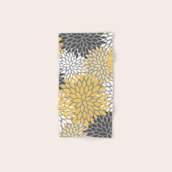Modern Elegant Chic Floral Pattern, Soft Yellow, Gray, White Bath Towel