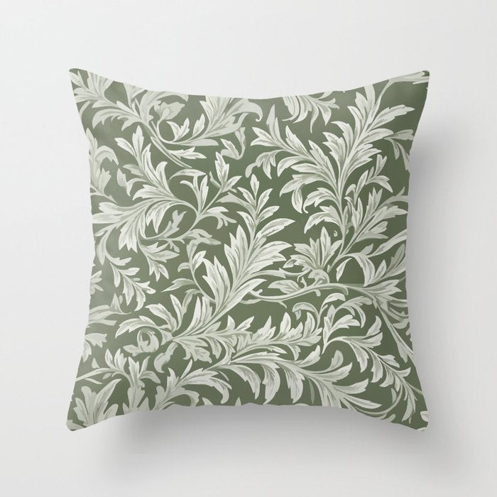 Countryside Bloom Sage Leaf Throw Pillow Gallery Image 1