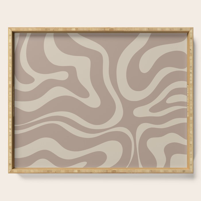 Liquid Swirl Retro Abstract Pattern in Creamy Cocoa Serving Tray Gallery Image 1