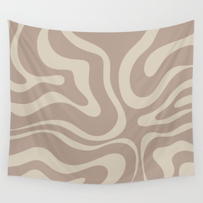 Liquid Swirl Retro Abstract Pattern in Creamy Cocoa Wall Tapestry Gallery Image 4