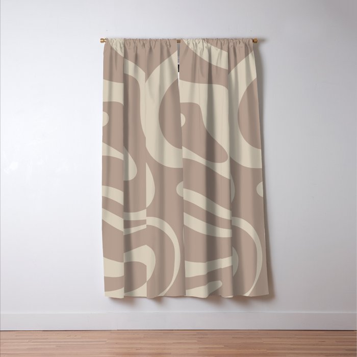 Liquid Swirl Retro Abstract Pattern in Creamy Cocoa Window Curtain Gallery Image 3