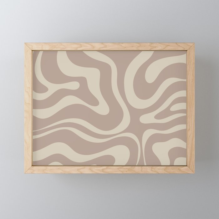 Liquid Swirl Retro Abstract Pattern in Creamy Cocoa Mini Art Print Gallery Image 1