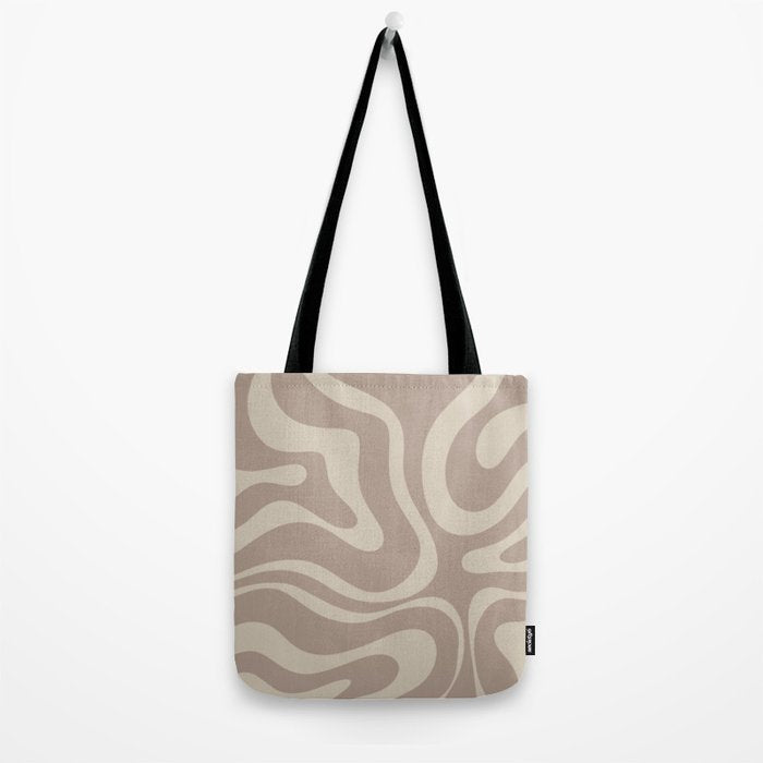 Liquid Swirl Retro Abstract Pattern in Creamy Cocoa Tote Bag Gallery Image 2