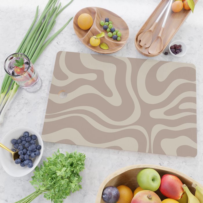 Liquid Swirl Retro Abstract Pattern in Creamy Cocoa Cutting Board Gallery Image 2