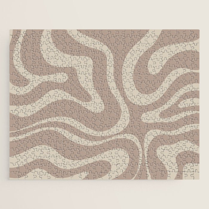 Liquid Swirl Retro Abstract Pattern in Creamy Cocoa Jigsaw Puzzle Gallery Image 1